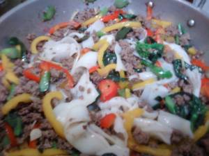 Mix in the noodle, add some oyster sauce, a dash of sesame oil (optional) and serve! This picture was taken pre-oyster sauce.